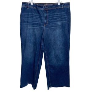 OAT New York Jeans Womens Plus Size 20 W Wide Leg Raw Hem Blue Stretch Denim